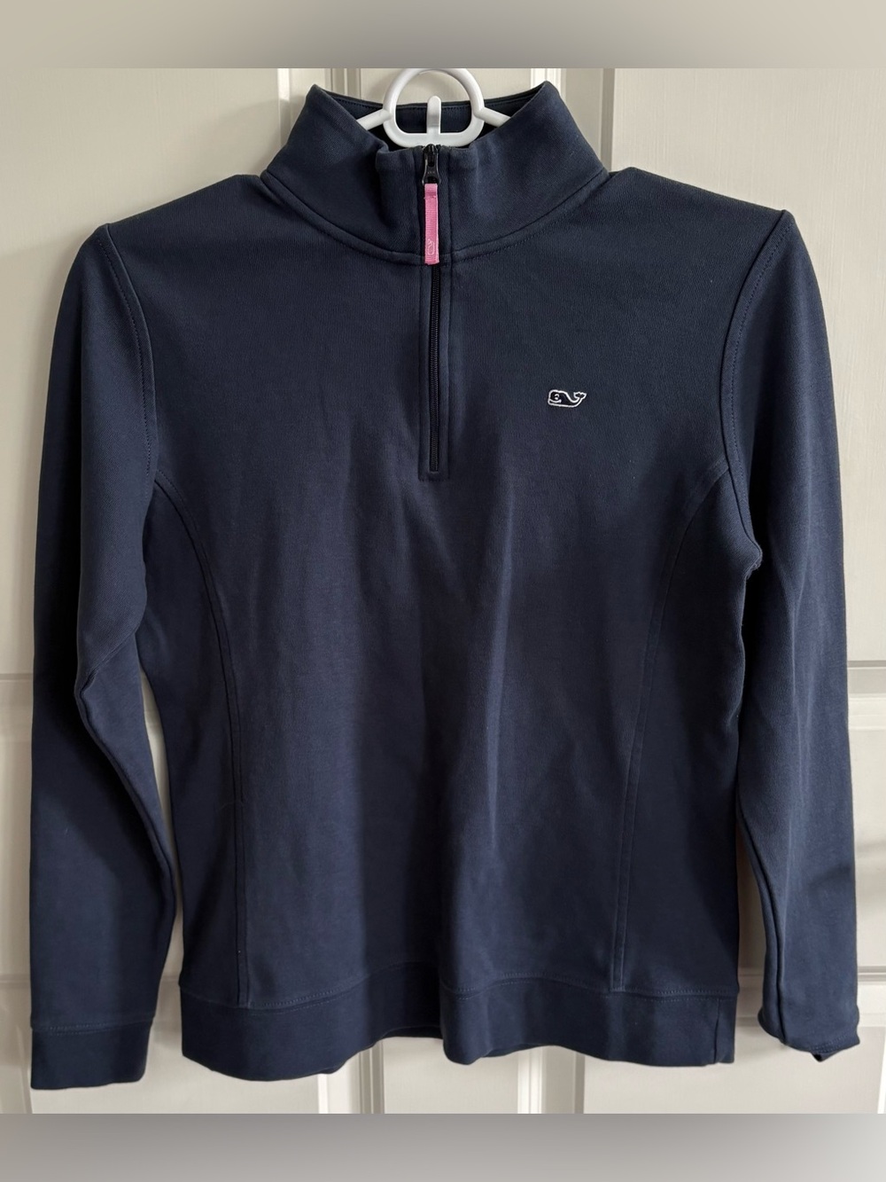Vineyard Vines Navy Quarter-Zip Pullover with Pink Zip Tab